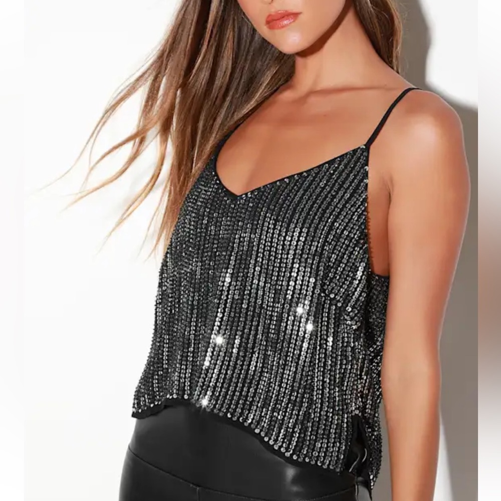 NWT | Lulu's Black Sequin Strappy Cami